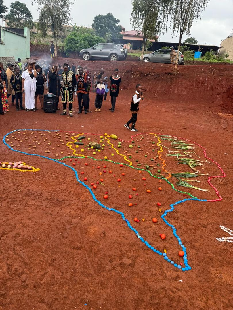 A map of Africa laid out in local produce by pupils