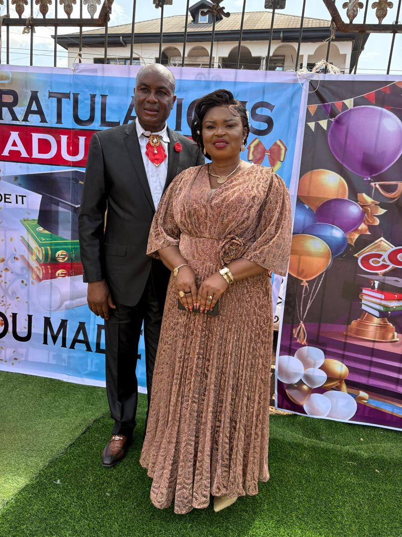 Mr. Mbapeh Ernest, founder of Giant Step Academy Bamenda, with his wife at a graduation ceremony